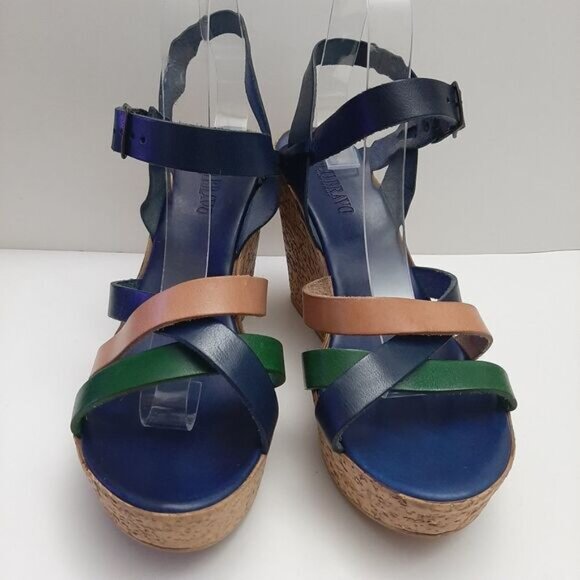 LULU BRAVO Italy Strappy Open Toe Platform Chunky Wedge Heels Sz 8.5 - Picture 6 of 16